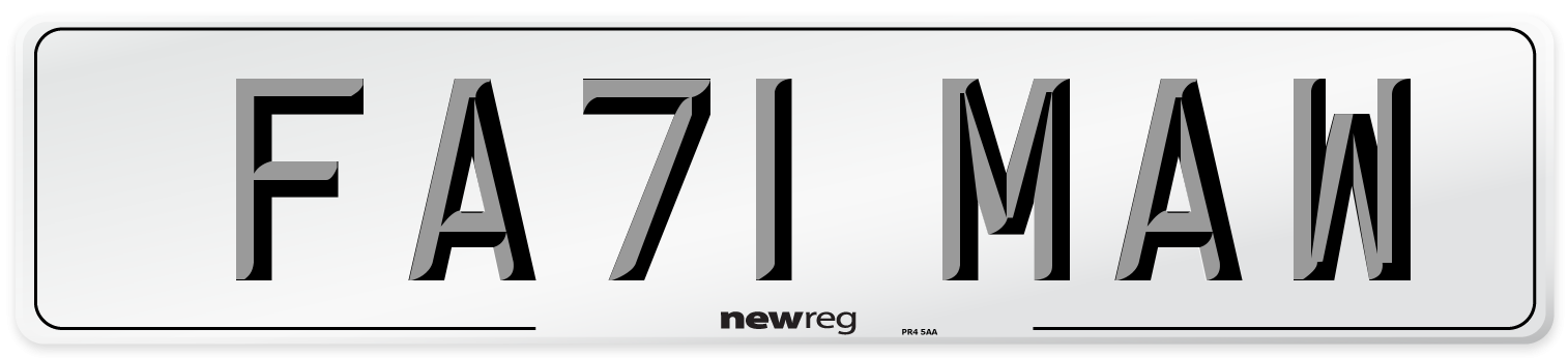 FA71 MAW Number Plate from New Reg